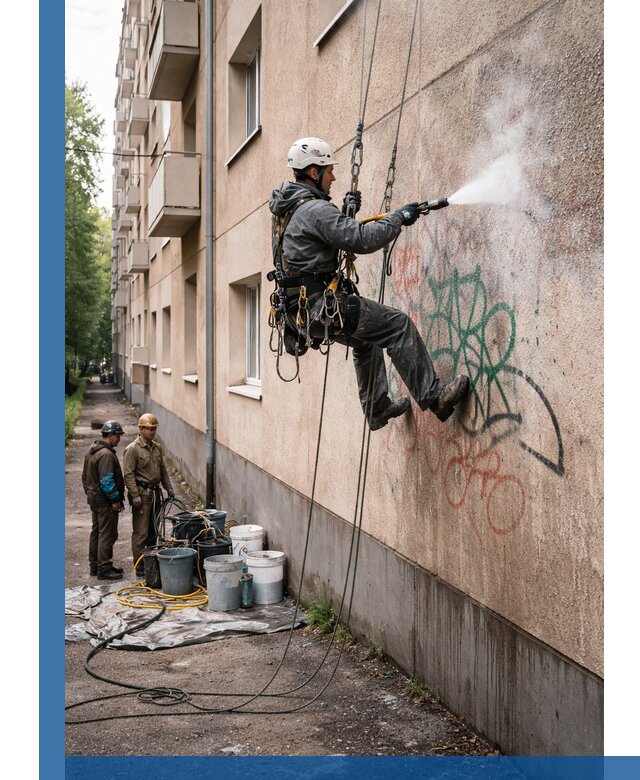 Удаление граффити с фасада в Чернушке без следов и повреждений