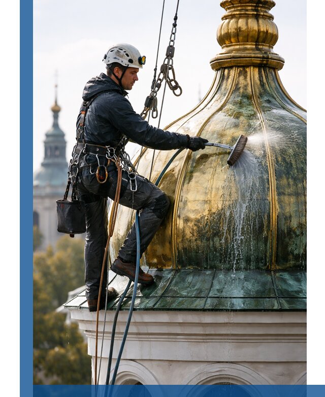 Профессиональная мойка куполов и шпилей высотными альпинистами в Чернушке