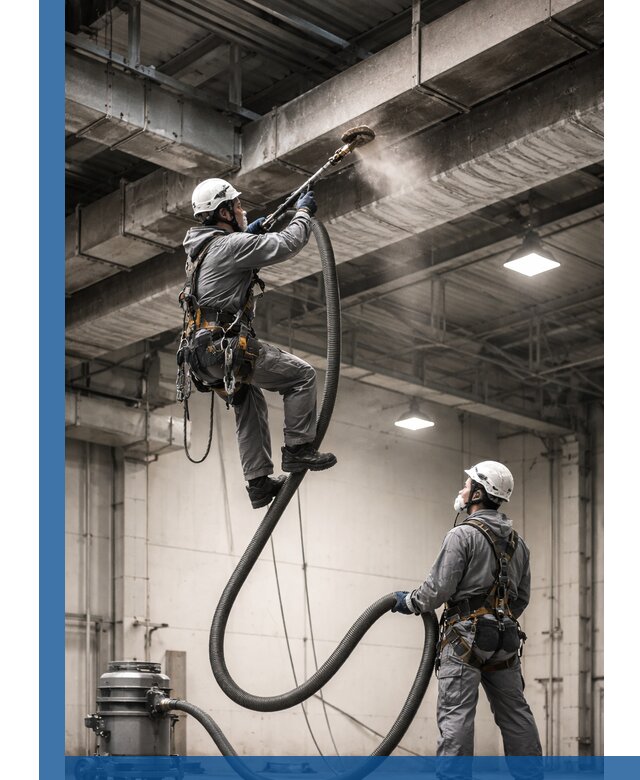 Обеспыливание потолочных конструкций в Чернушке промышленным альпинизмом