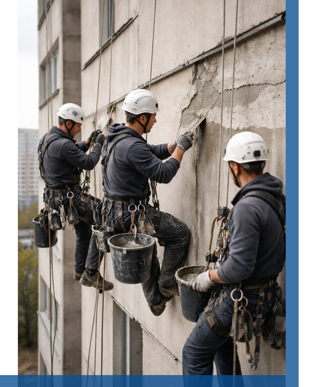 Ремонт бетонных элементов фасада в Чернушке от 2539 р. | ВЫСОТНИК-Чрш