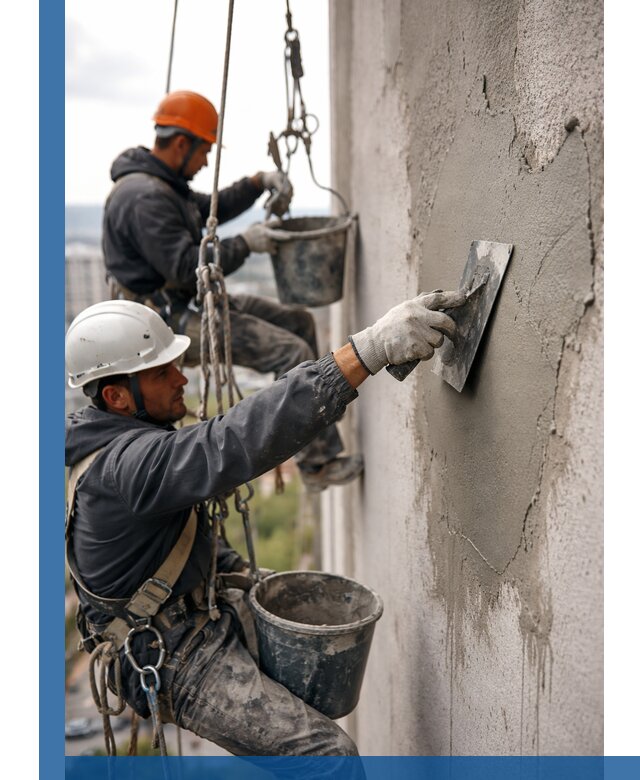 Штукатурка фасада на высоте в Чернушке профессиональные работы