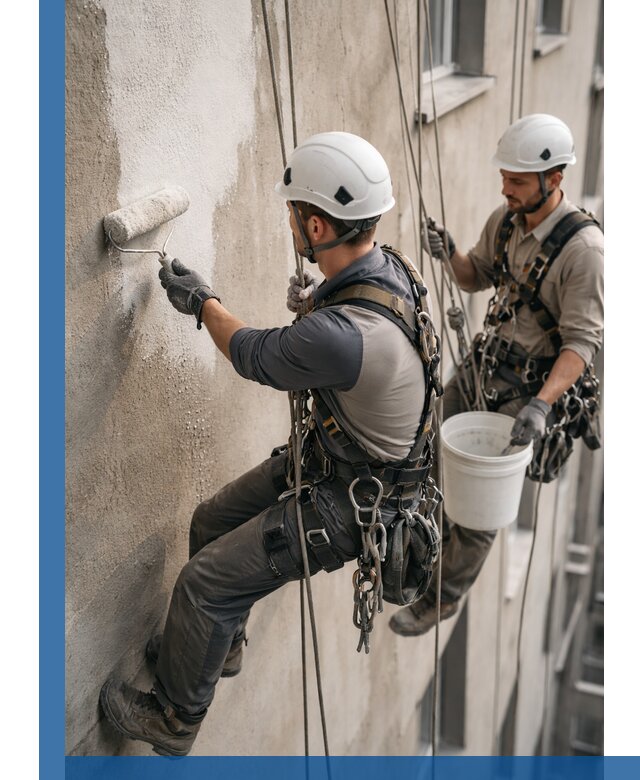 Грунтовка фасада на высоте в Чернушке промышленными альпинистами