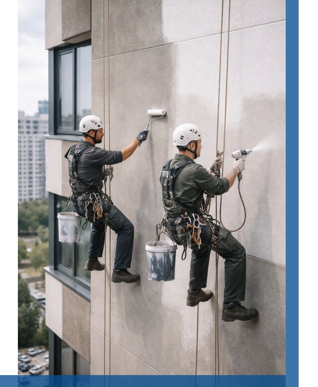 Покраска фасада альпинистами в Чернушке от 305 р. | ВЫСОТНИК-Чрш