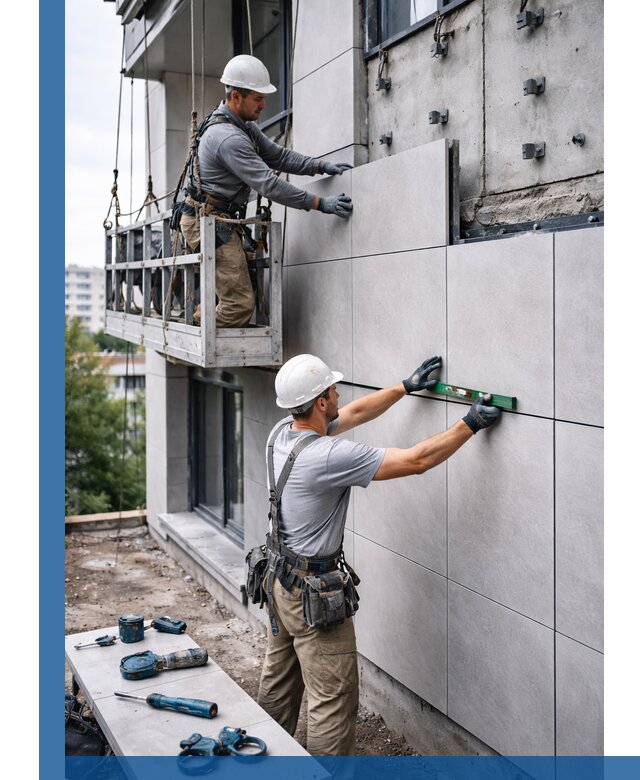 Монтаж керамогранита на фасад в Чернушке под ключ с гарантией качества