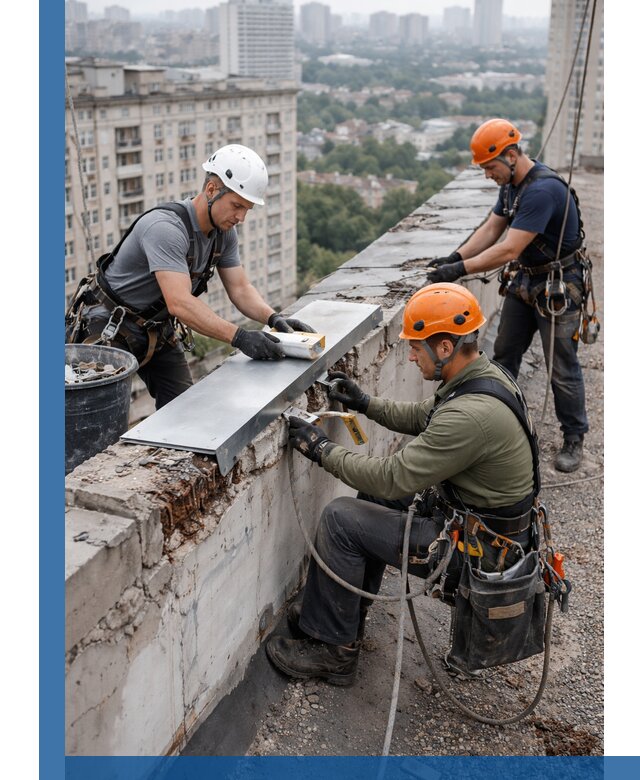 Ремонт парапета на кровле в Чернушке, высотные работы с гарантией