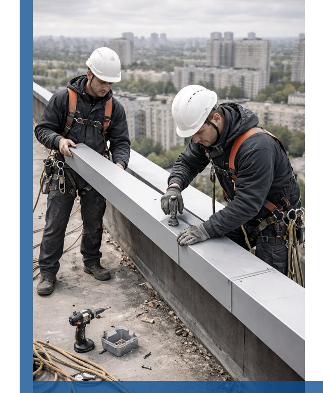 Монтаж парапетных крышек и ограждений кровли в Чернушке