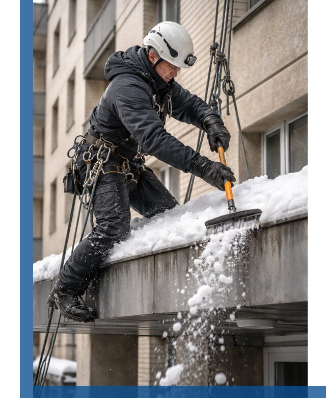 Очистка козырьков от снега в Чернушке круглогодично безопасно