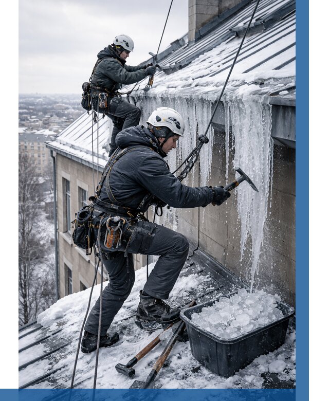 Удаление наледи с кровли в Чернушке от 5586 р. | ВЫСОТНИК-Чрш