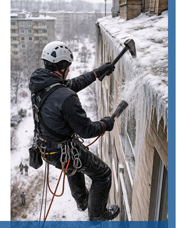 Сбивание сосулек с крыши в Чернушке по цене от 4570 р. | ВЫСОТНИК-Чрш