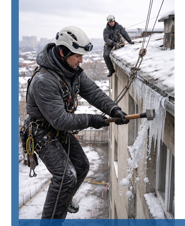 Сбивание и удаление сосулек с крыши в Чернушке безопасно