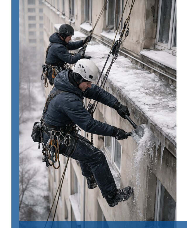 Удаление наледи и сосулек с карнизов в Чернушке профессионально