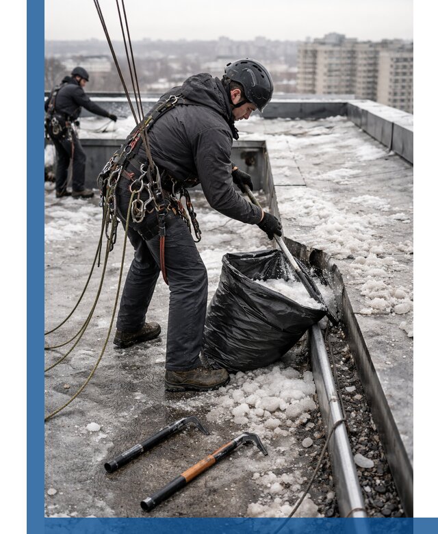 Аварийная очистка кровли в Чернушке от промальпинистов