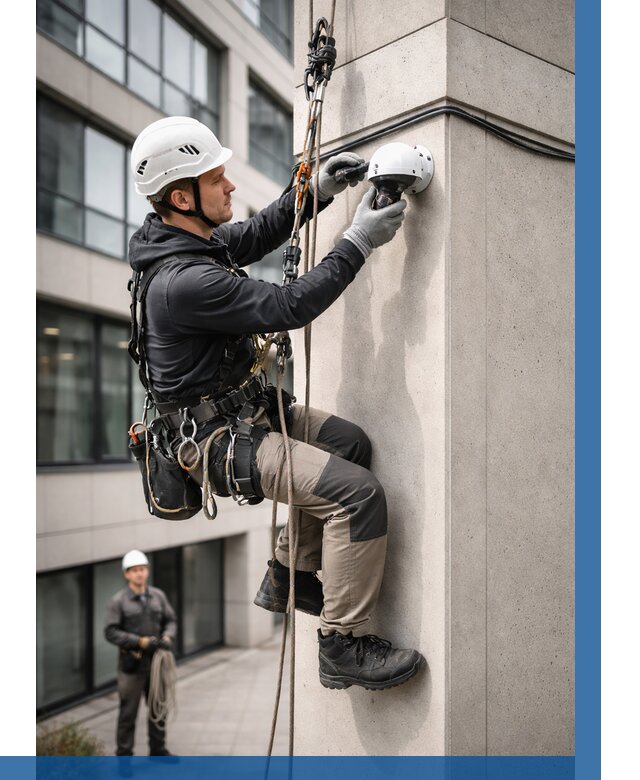 Монтаж камер видеонаблюдения на фасаде в Чернушке от 8633 р.-ВЫСОТНИК-Чрш