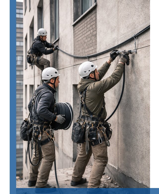 Прокладка кабеля по фасаду в Чернушке, профессиональный монтаж