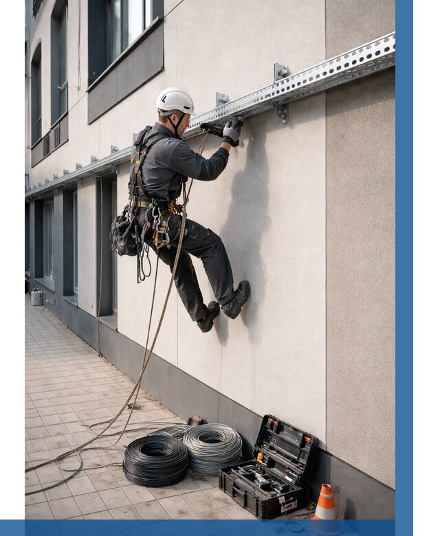 Монтаж кабельных лотков на фасаде в Чернушке от 1219 р. | ВЫСОТНИК-Чрш