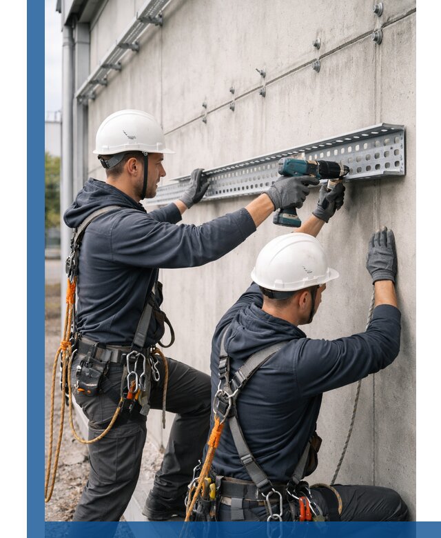 Монтаж кабельных лотков на фасаде зданий в Чернушке с гарантией