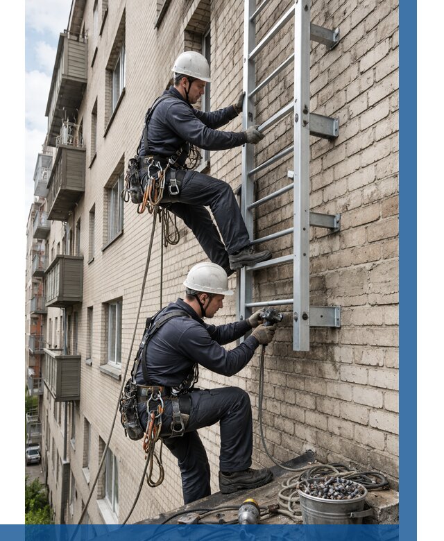Монтаж пожарной лестницы в Чернушке от 25390 р заказать у ВЫСОТНИК-Чрш