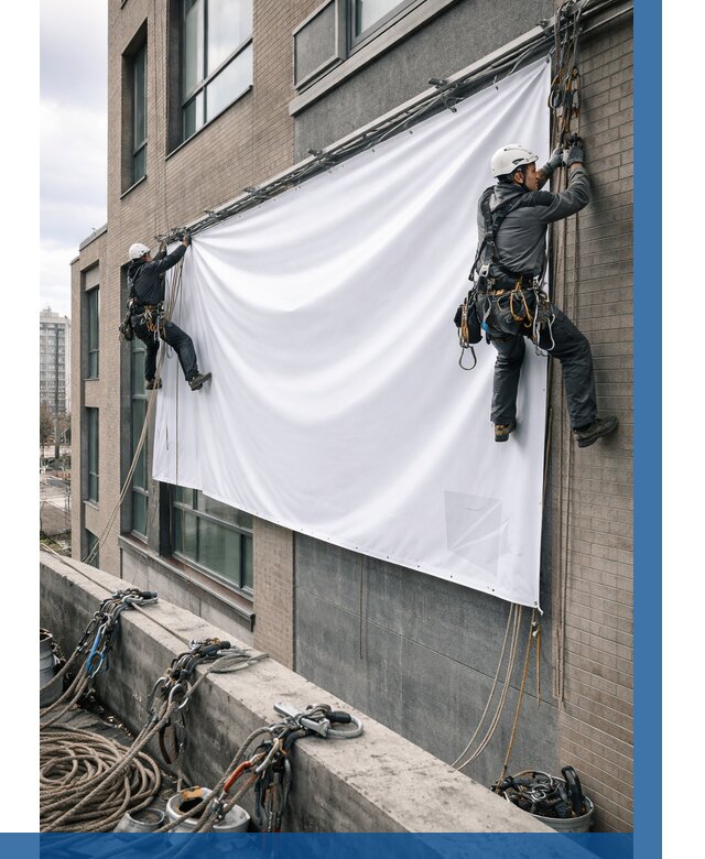 Монтаж баннеров на фасаде в Чернушке от 660 р. заказать ВЫСОТНИК-Чрш