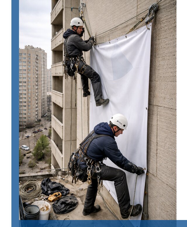 Профессиональный монтаж баннеров на фасаде в Чернушке