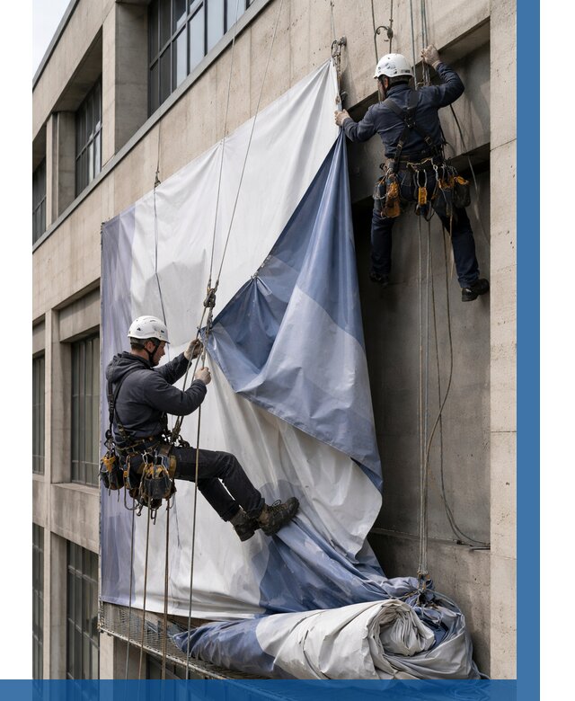 Демонтаж баннеров с фасада в Чернушке от 4570 р. | ВЫСОТНИК-Чрш