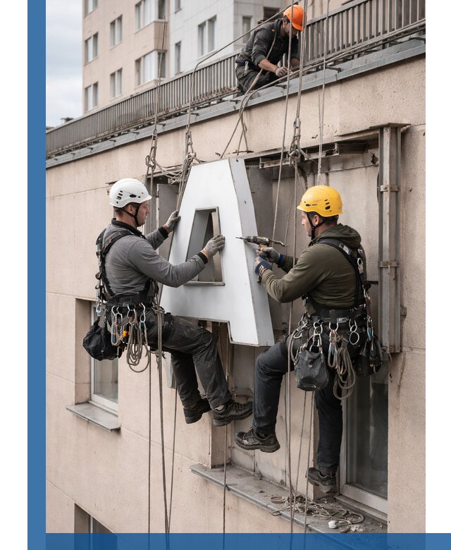 Ремонт и восстановление наружных вывесок на высоте в Чернушке