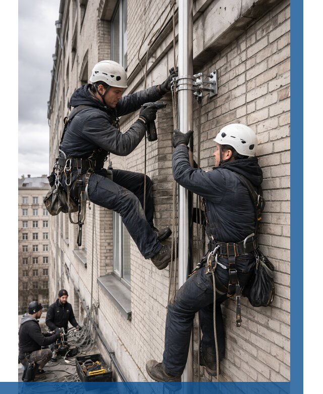 Монтаж флагштока на здании в Чернушке от 6601 р. | ВЫСОТНИК-Чрш