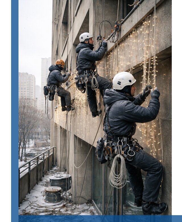 Монтаж новогодней иллюминации и украшение фасадов в Чернушке