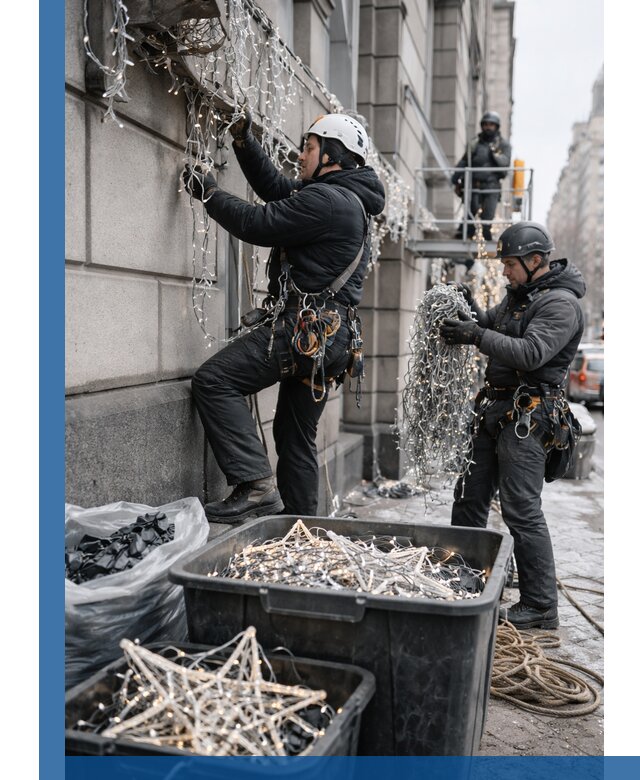 Демонтаж новогоднего оформления и гирлянд в Чернушке