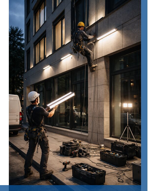 Монтаж архитектурной подсветки здания в Чернушке от 2539 р.|ВЫСОТНИК-Чрш