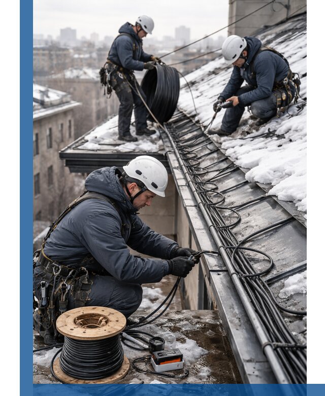 Монтаж греющего кабеля на кровле в Чернушке под ключ