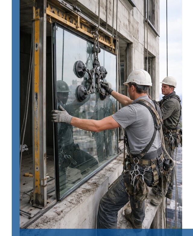 Монтаж стеклопакетов на высоте в Чернушке с промышленным альпинизмом