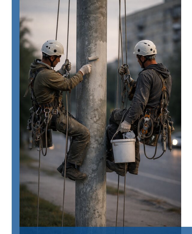 Покраска опор освещения и антикоррозийная защита в Чернушке