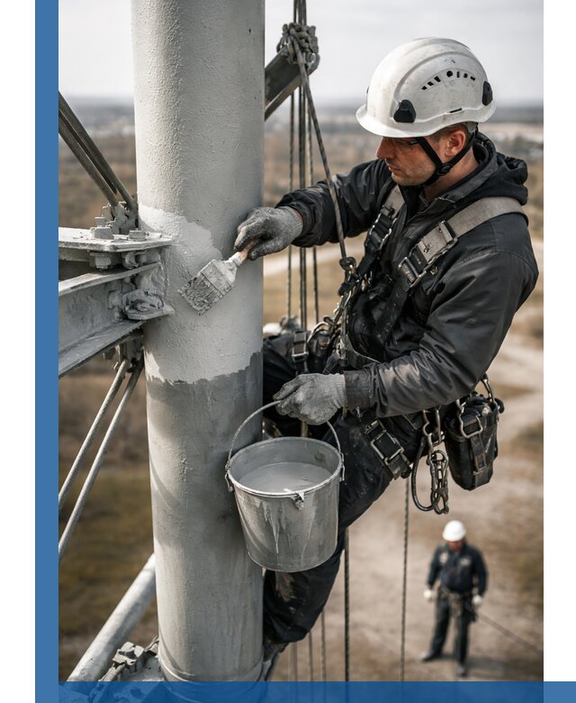 Покраска мачт связи в Чернушке промышленными альпинистами