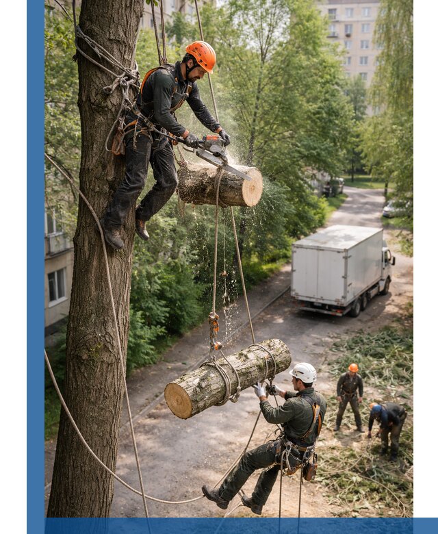 Спил деревьев альпинистами в Чернушке, безопасно и без повреждений