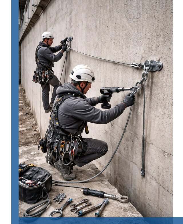 Монтаж анкерных линий высотной безопасности в Чернушке