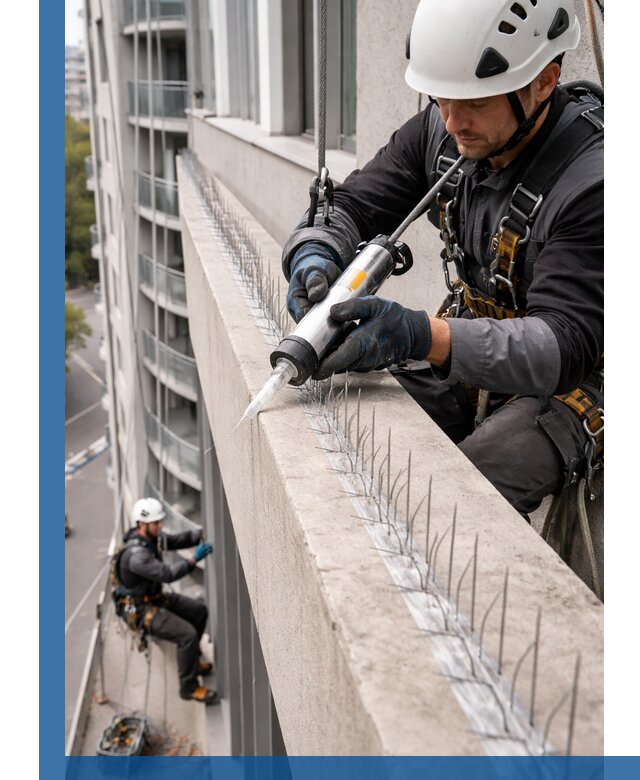 Установка шипов от птиц на фасадах и кровлях в Чернушке